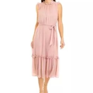 Emma & Michelle Blush Rose  Sleeveless Ruffle Neck Chiffon Midi Dress Sz Small